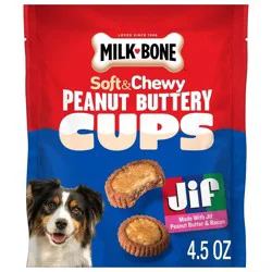 Milk-Bone Jif Peanut Butter & Bacon Filled Soft Dog Treat Cups - 4.5oz