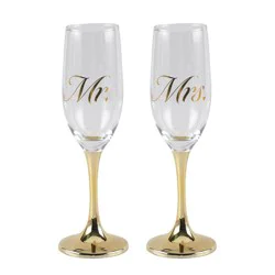 Cook With Color 2pk 6.42 fl oz Glass Champagne Glasses Mr. and Mrs.