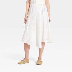 Women's Eyelet Midi Asymmetrical Skirt - Universal Thread™ Cream XL