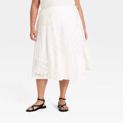 Women's Eyelet Midi Asymmetrical Skirt - Universal Thread™ Cream XXL