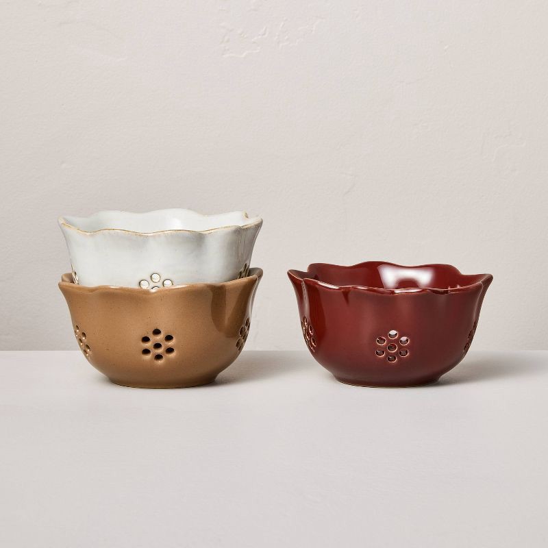 slide 1 of 3, Hearth & Hand with Magnolia Set of 3 Mini Berry Bowls Tan/Sour Cream/Burgundy - Hearth & Hand™ with Magnolia, 1 ct
