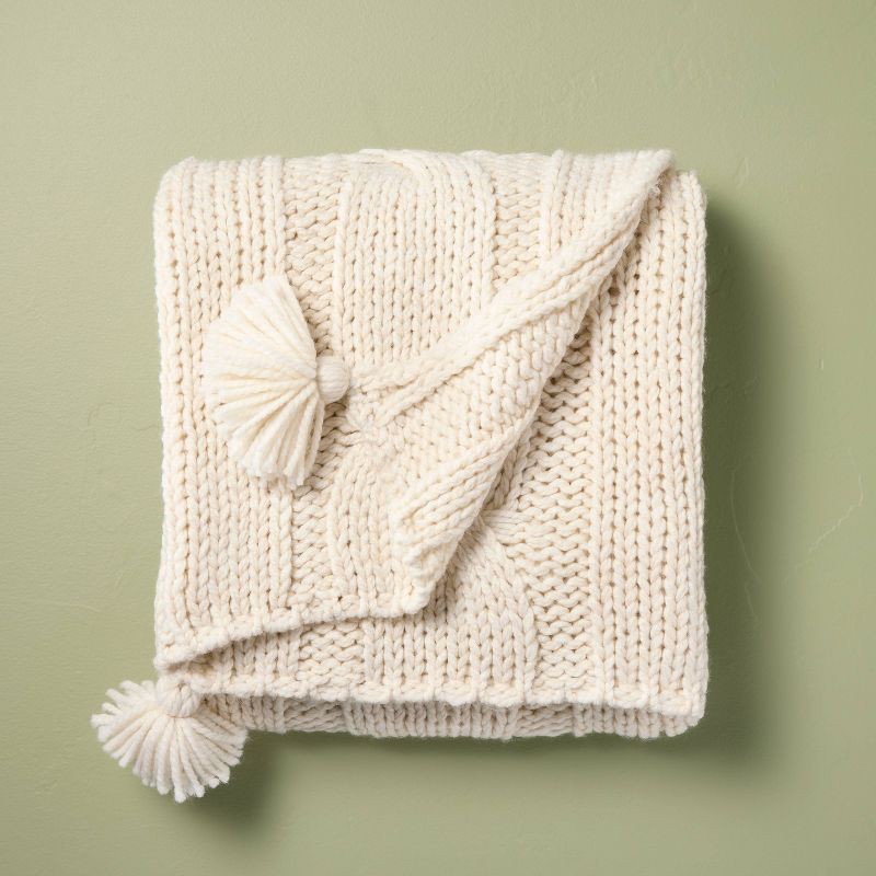slide 1 of 4, Hearth & Hand with Magnolia 50"x60" Cable Knit Throw Blanket Cream - Hearth & Hand™ with Magnolia, 50 in x 60 in