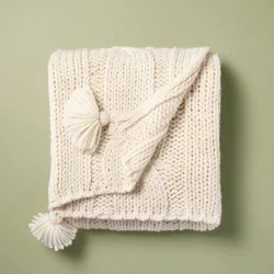 Hearth & Hand with Magnolia 50"x60" Cable Knit Throw Blanket Cream - Hearth & Hand™ with Magnolia