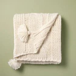 Hearth & Hand with Magnolia 50"x60" Cable Knit Throw Blanket Cream - Hearth & Hand™ with Magnolia