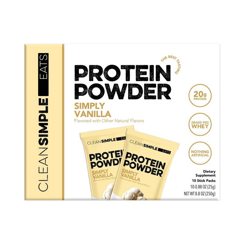 slide 1 of 1, Clean Simple Eats Protein Powder - Simply Vanilla - 8.8oz/10ct: Whey Protein Isolate, 20g Protein Per Serving, 8.8 oz, 10 ct, 20 gram