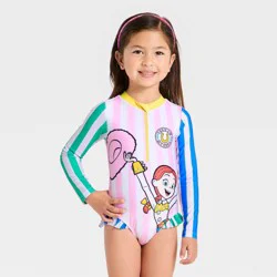 Disney Toddler Girls' Jessie Long Sleeve One Piece Rash Guard Swimsuits - Blue 18M