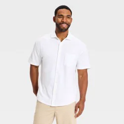 Men's Short Sleeve Comfort Pique Button-Down Shirt - Goodfellow & Co™ True White L