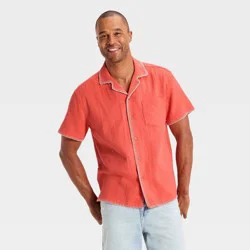 Men's Short Sleeve Blanket Stitch Button-Down Shirt - Goodfellow & Co™ Red L