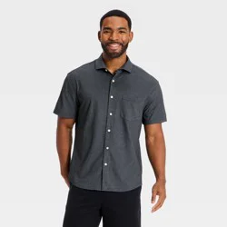 Men's Short Sleeve Comfort Pique Button-Down Shirt - Goodfellow & Co™ Black L