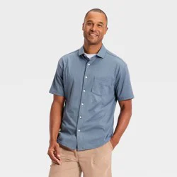 Men's Short Sleeve Comfort Pique Button-Down Shirt - Goodfellow & Co™ Light Blue XL