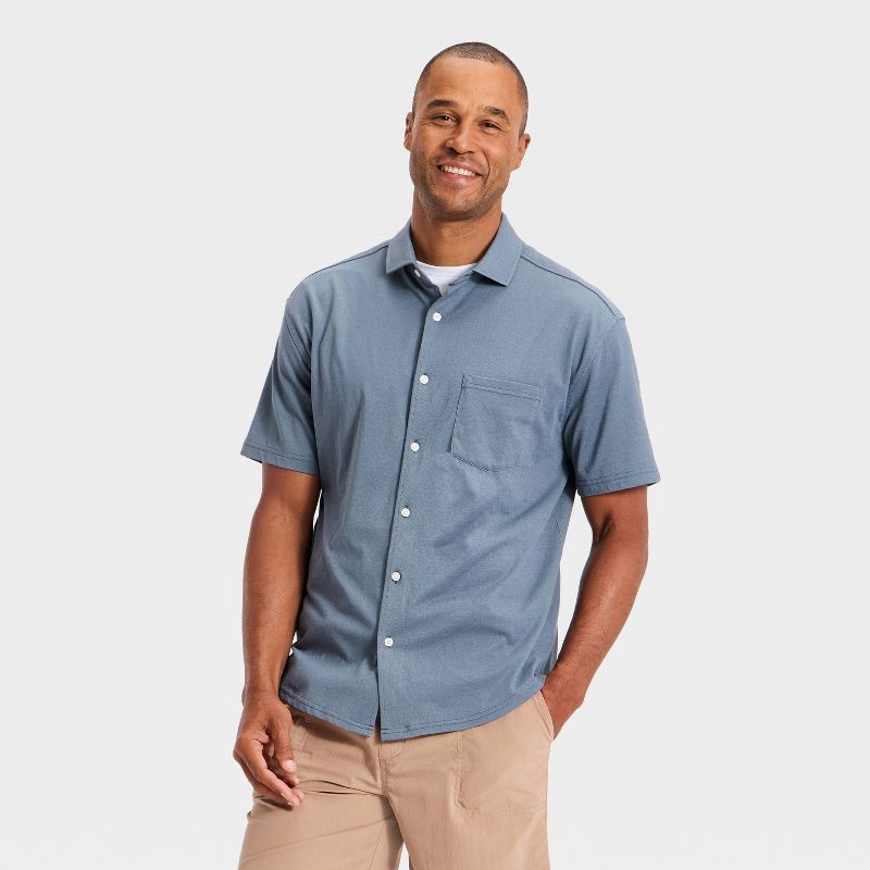 slide 1 of 3, Men's Short Sleeve Comfort Pique Button-Down Shirt - Goodfellow & Co™ Light Blue XXL, 1 ct