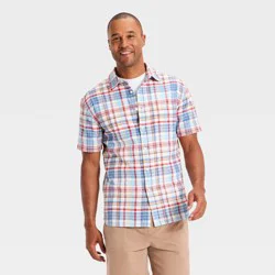 Men's Short Sleeve Plaid Button-Down Shirt - Goodfellow & Co™ Light Blue XL