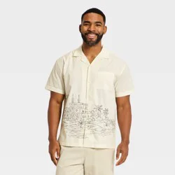 Men's Short Sleeve Vacay Embroidered Button-Down Shirt - Goodfellow & Co™ White M