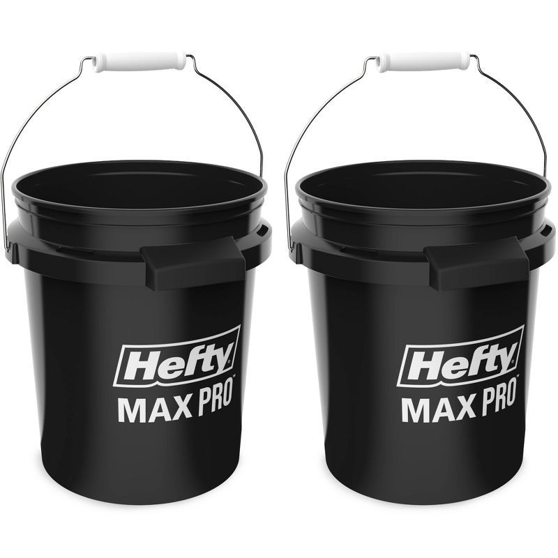 slide 1 of 12, Hefty 2pk 5gal MAX PRO 90mm Bucket Black, 2 ct, 5 gal