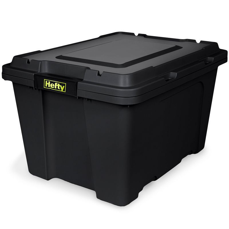 slide 1 of 12, Hefty 18gal MAX PRO Black Base Tote and Lid with Black Latch and Acid Lime Foil, 18 gal