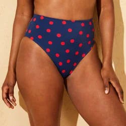 Women's Polka Dots High Waist Cheeky Coverage Bikini Bottom - Shade & Shore™ Navy Blue XS