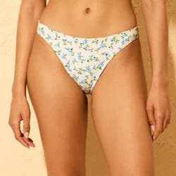 Women's Floral Print Low-Rise High Leg Medium Coverage Bikini Bottom - Shade & Shore™ Cream XL