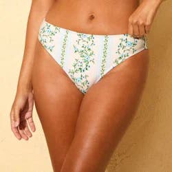 Women's Floral Print Mid-Rise High Leg Medium Bikini Bottom - Shade & Shore™ Cream S