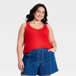 Women's Ribbed Embellished Tank Top - Ava & Viv™ Red 2X