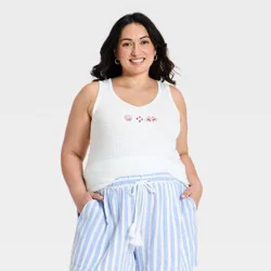 Women's Ribbed Embellished Tank Top - Ava & Viv™ White Seashell 2X
