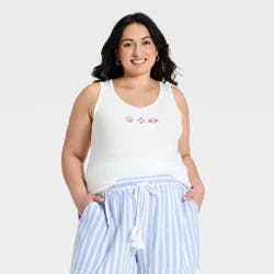 Women's Ribbed Embellished Tank Top - Ava & Viv™ White Seashell 2X