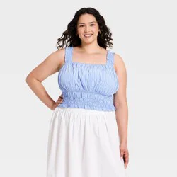 Women's Smocked Tank Top - Ava & Viv™ Blue/White Striped 3X