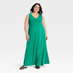 Women's Knit Maxi A-Line Dress - Ava & Viv™ Green 1X