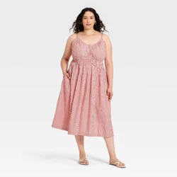 Women's Midi A-Line Dress - Ava & Viv™ Red Striped XXL