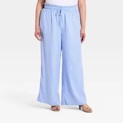 Women's Wide Leg Linen Pull-On Pants - Ava & Viv™ Blue Striped XXL