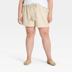 Women's High-Rise Linen Pull-On Shorts - Ava & Viv™ Tan 2X