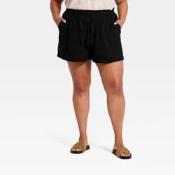 Women's High-Rise Linen Pull-On Shorts - Ava & Viv™ Black 3X