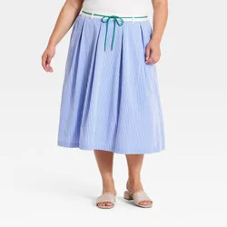 Women's Midi A-Line Skirt - Ava & Viv™ Blue Striped 3X