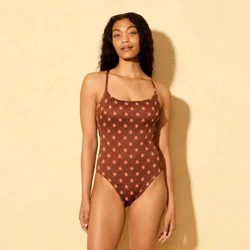Women's Solar Jacquard Cheeky Coverage Scoop Neck One Piece Swimsuit - Shade & Shore™ Brown XL