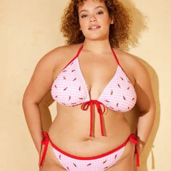 Women's Chili Embroidered Contrast Binding Center-Tie Tall Triangle Bikini Top - Wild Fable™ Pink 2X