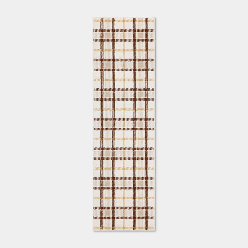slide 1 of 5, 24"x84" Plaid Harvest Runner Rug Taupe - Threshold™, 24 in x 84 in
