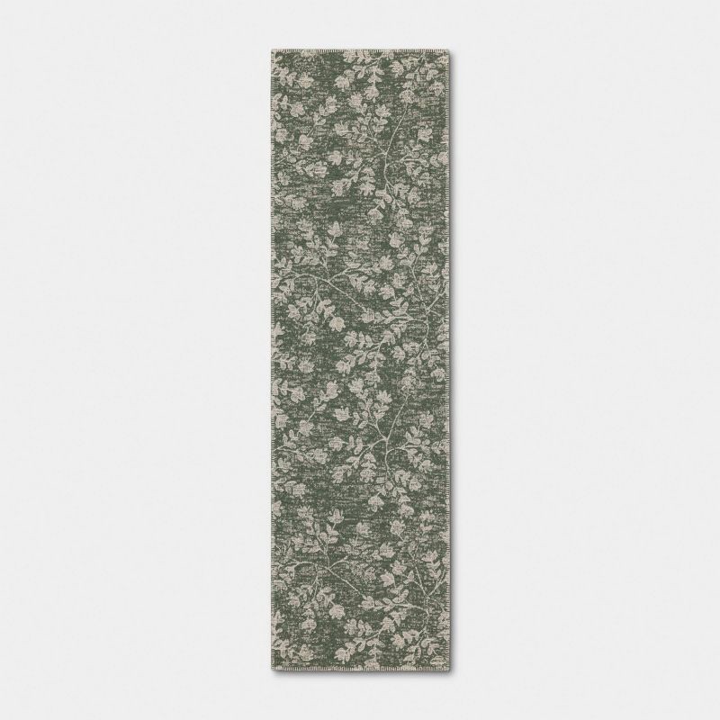 slide 1 of 4, 24"x84" Floral Harvest Runner Rug Green - Threshold™, 24 in x 84 in