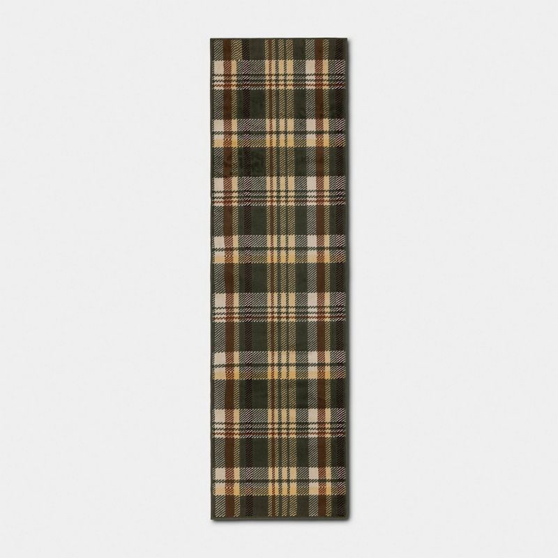 slide 1 of 4, 24"x84" Plaid Harvest Runner Rug Green - Threshold™, 24 in x 84 in