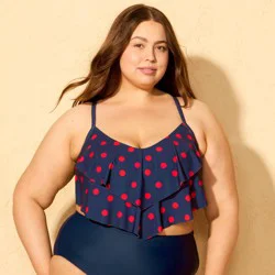 Women's Polka Dots Tiered Ruffle Bikini Top - Shade & Shore™ Navy Blue X