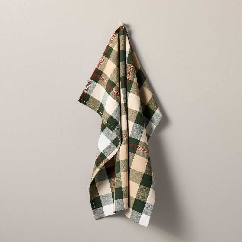 slide 1 of 3, Hearth & Hand with Magnolia Flour Sack Toffee/Green Plaid - Hearth & Hand™ with Magnolia, 1 ct