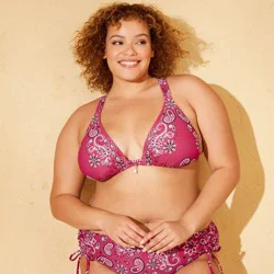 Women's Wide Strap Bandana Print with Charm Triangle Bikini Top - Wild Fable™ Berry 3X