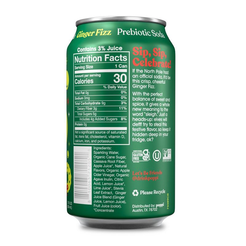 slide 3 of 4, poppi Ginger Fizz Prebiotic Soda - 12 fl oz Can, 12 fl oz