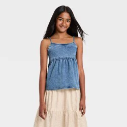 Girls' Denim Babydoll Tank Top - art class™ Medium Wash M