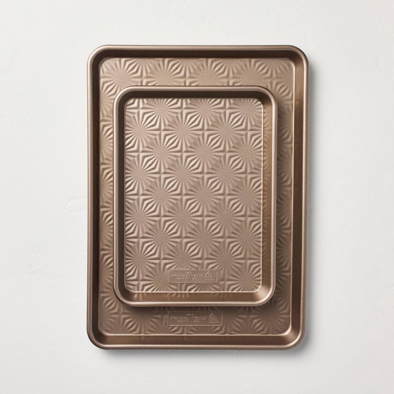 slide 1 of 3, Hearth & Hand with Magnolia Set of 2 Non-Stick Vintage Starburst Embossed Baking Sheet Set - Hearth & Hand™ with Magnolia, 1 ct