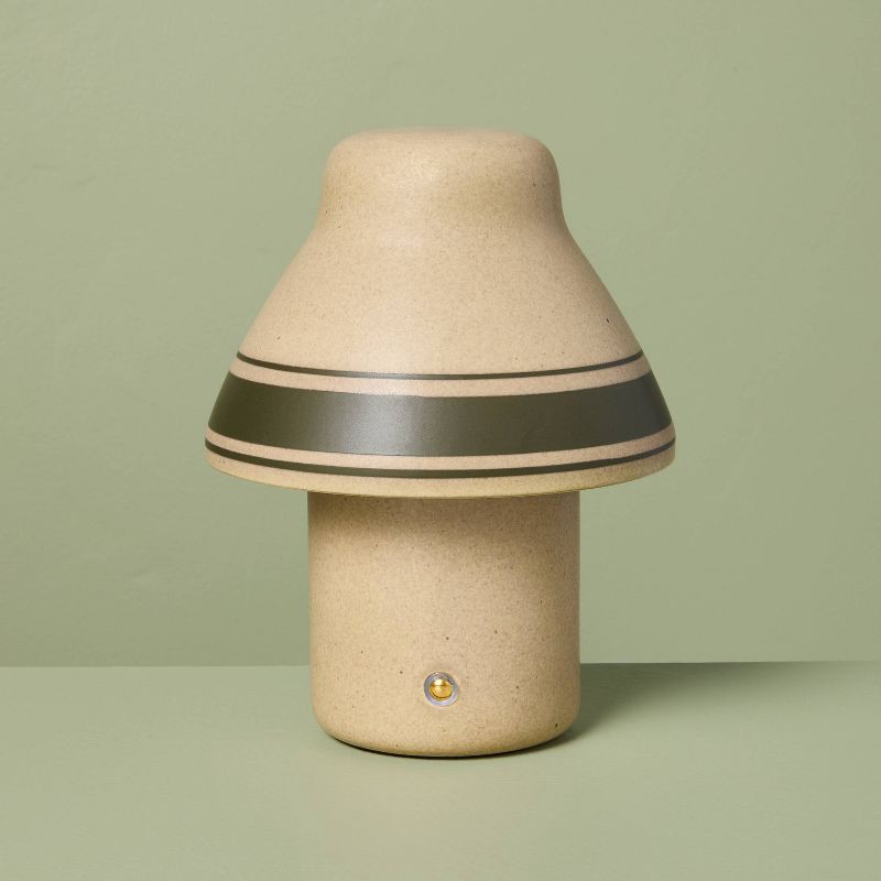 slide 1 of 6, Hearth & Hand with Magnolia Mini Portable Ceramic Green Striped Table Lamp (Includes LED Light Bulb) - Hearth & Hand™ with Magnolia, 1 ct