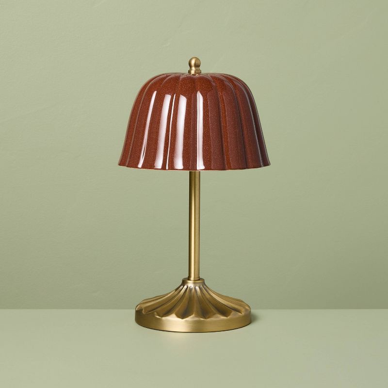 slide 1 of 5, Hearth & Hand with Magnolia Ceramic Shade Table Lamp Brass/Burgundy (Includes LED Light Bulb) - Hearth & Hand™ with Magnolia, 1 ct