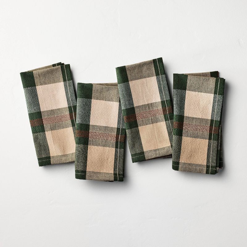 slide 1 of 3, Hearth & Hand with Magnolia Set of 4 Cloth Napkins Toffee/Green Plaid - Hearth & Hand™ with Magnolia, 1 ct