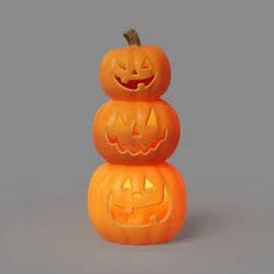 18.75" Lit Pumpkin Triple Stacked Pumpkin with Timer Decorative Prop - Hyde and EEK! Boutique™