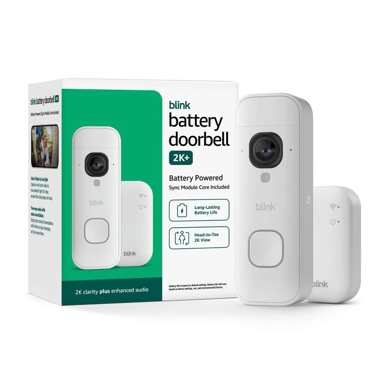 slide 1 of 7, Amazon Blink Battery Doorbell 2K+ (White) Sync Module Core included — Wireless video doorbell, 2K resolution, enhanced audio, 1 ct
