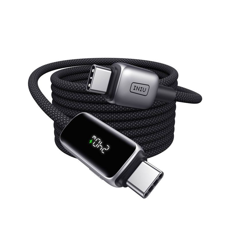 slide 1 of 6, INIU 6.6' Digital Display USB C to USB C Cable, 240W Max, Braided Charging Cable for iPhone, Samsung, Laptops, 1 ct