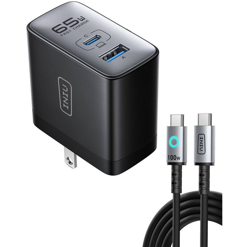 slide 1 of 8, INIU Leopard Charger Kit 65W Fast Charging 100W Cable - 6.6 ft - Black, 6.6 ft